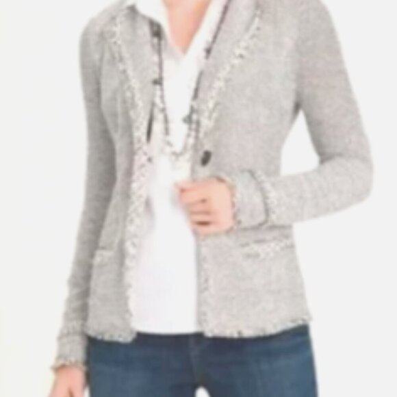 Chico's Tweed Blazer/Cardigan Pockets Fringed 4 (XXL/20-22) Black/Ecru #82i - Picture 1 of 10